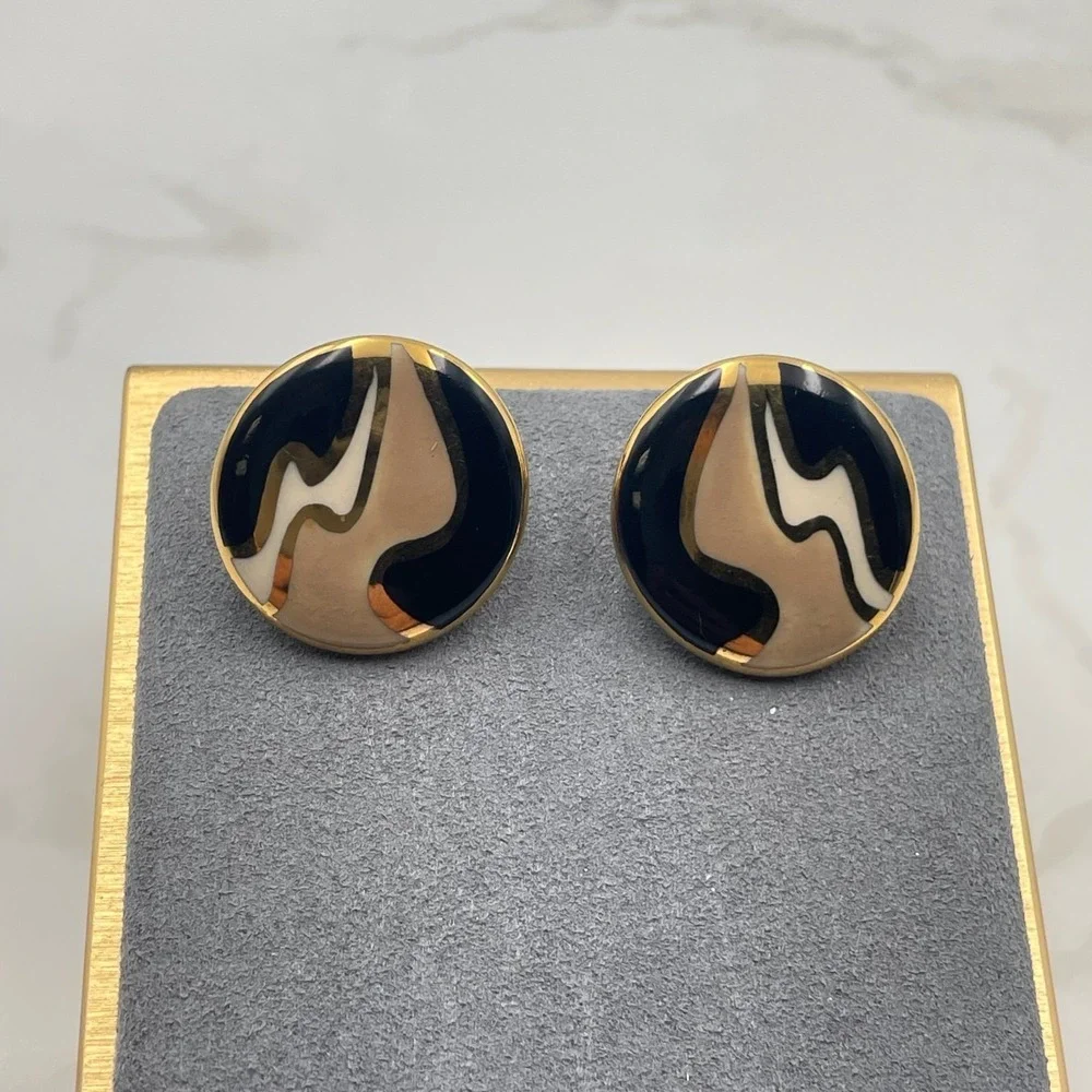 Vintage VTG Gold Tone‎ Dangle Earrings Long Bar Clear Stone Evil Eye Teardrop